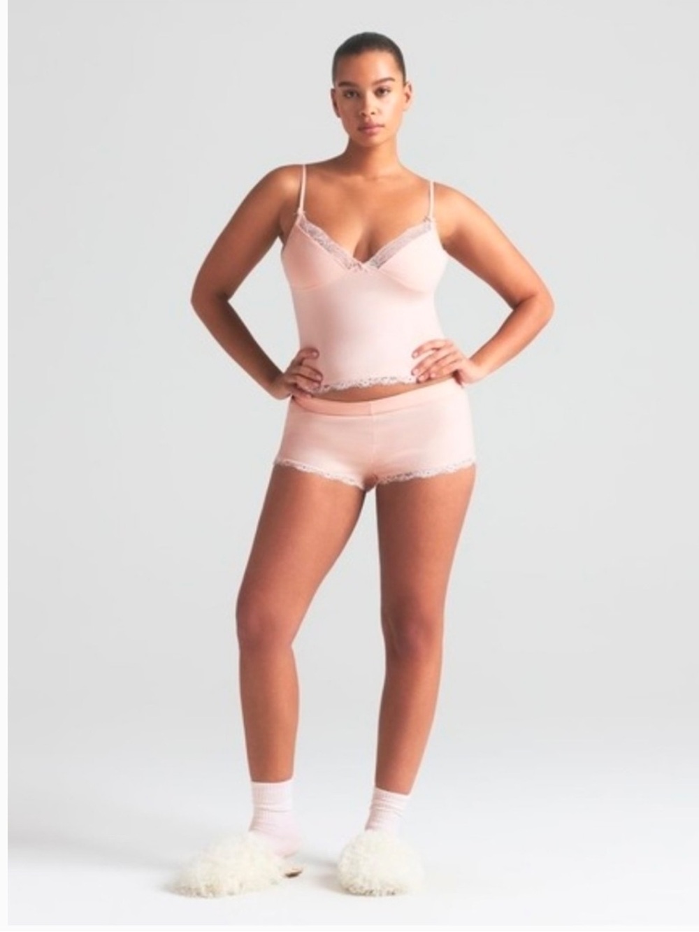 SKIMS Cotton Lace Triangle Cami and Boxer Set